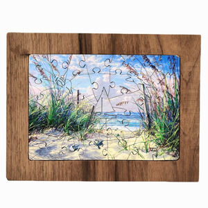 Wentworth Wooden Jigsaw Puzzle Into the Sea Framed 40 pieces Beachy Turtles Boat